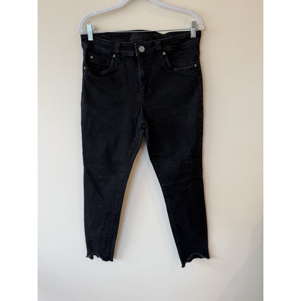 Kut From Kloth Skinny Black Jeans Size 12 Raw Hem Streetwear Grunge Preppy